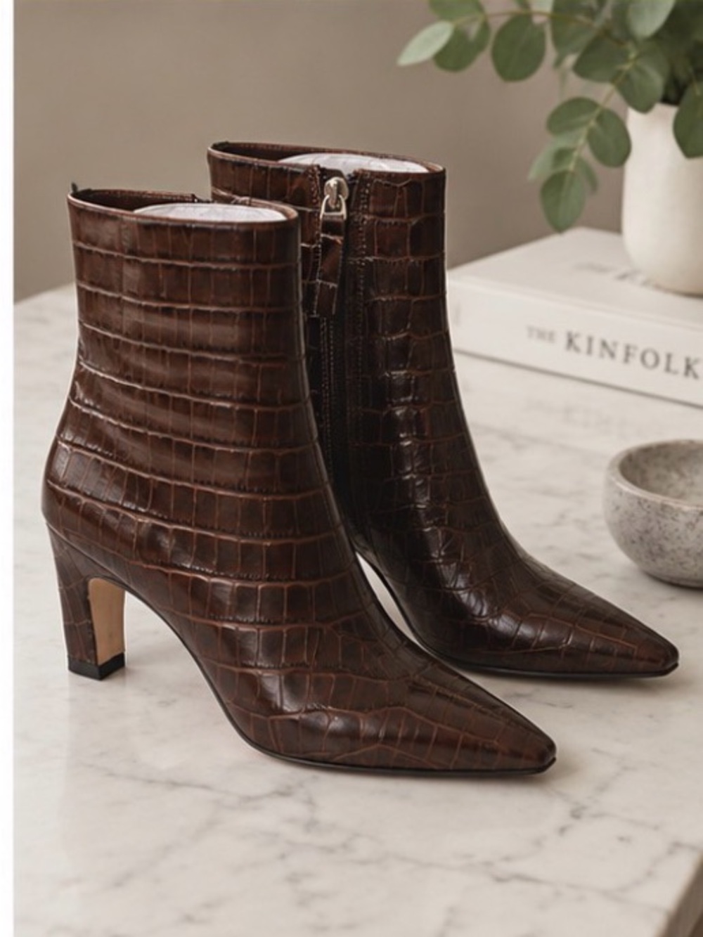Everlane The Short Banana Boot Brown Crocodile Leather Ankle Boots 278 NIB 9